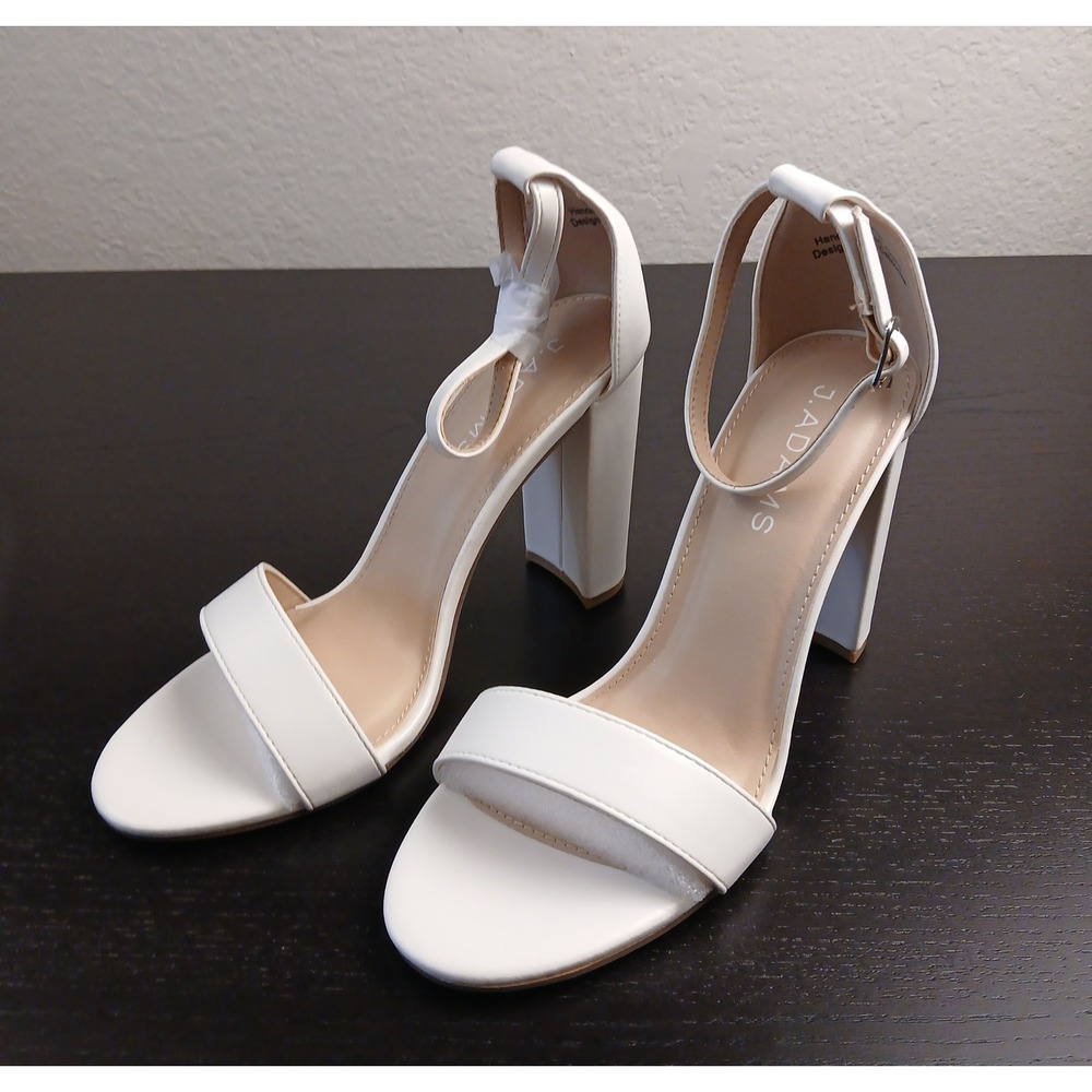 J. Adams Shirley White Block Heel Ankle Strap Sandals Women Size 8 3025-RQH NEW